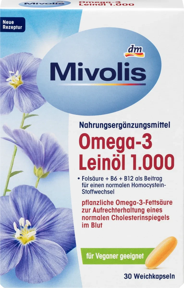 Биологически активная добавка Mivolis Omega - 3 Leinöl 1000, 30 шт. - фото 1 - id-p83701490