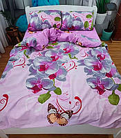 Полуторный комплект постельного белья 150х220 Орхидеи цветы бабочки бязь голд люкс Виталина