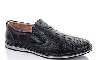 Мокасини чоловічі літні шкіряні KANGFU з перфорацією чорні