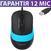 Компьютерная мышь для ПК и ноутбука A4Tech Fstyler FM10S черная/голубая, USB, тихая/бесшумная, проводная мышка