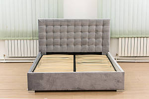 Ліжко з м'яким наголов'ям Embawood Фрідом із підіймальним механізмом, сіра