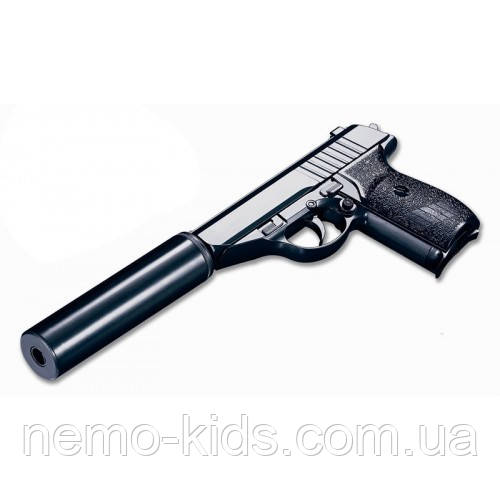 Дитячий пістолет на кульках "Копія Walther PPS з глушником" Galaxy G3A Метал, чорний