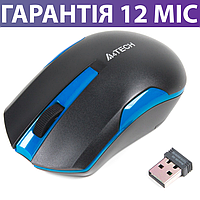 Беспроводная мышка A4Tech G3-200N черная/синяя, работает на любых поверхностях, мышь для ПК и ноутбука