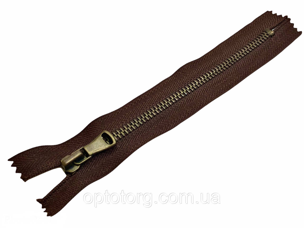 Блискавка металева Антік на темно коричневом 16см Тип5 кишенькова Kiwi