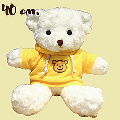 М'яка іграшка плюшевий Ведмедик у жовтому худі каракулевий Masyasha 40см Колір Білий KMHJ-01