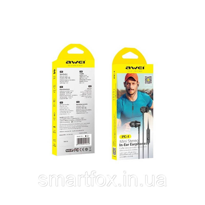 Навушники вакуумні з мікрофоном AWEI PC-1