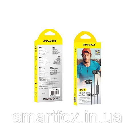 Навушники вакуумні з мікрофоном AWEI PC-1, фото 1