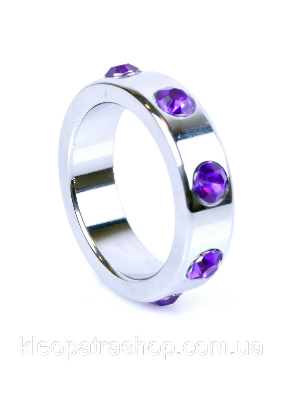 Ерекційне кільце Metal Cock Ring with Purple Diamonds Large