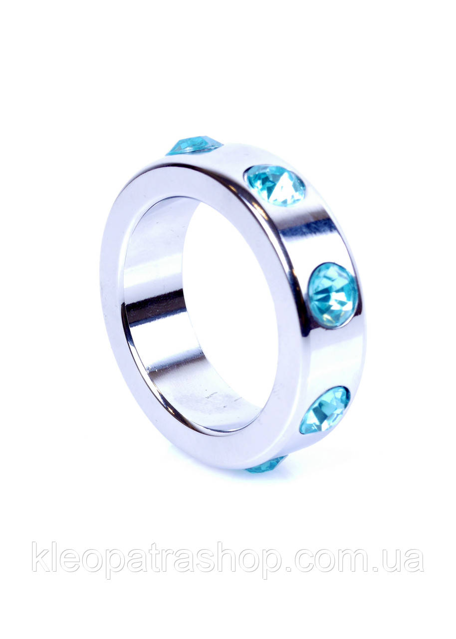 Ring-Metal Cock Ring with Light Blue Diamonds Medium