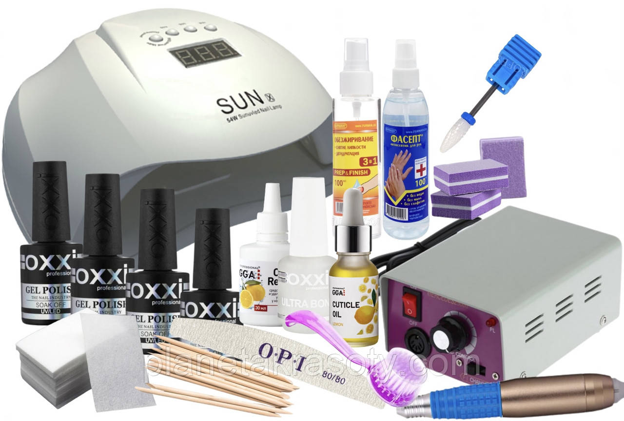 Стартовий набір для манікюру OXXI з Лампою Sun Х - 54 W і фрезерують Lina, фото 1
