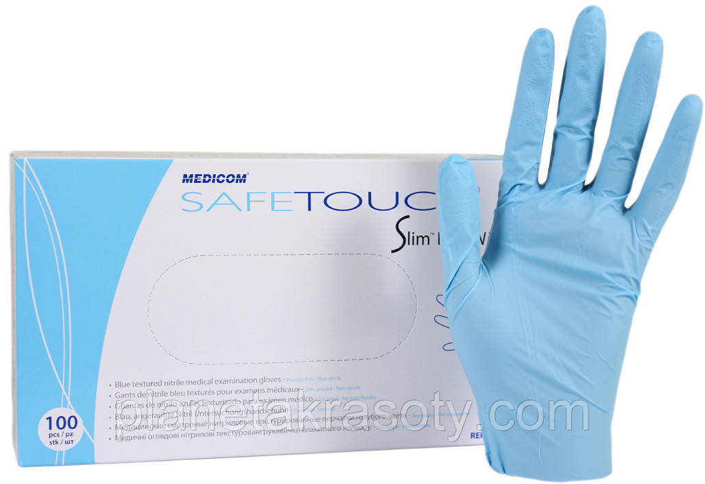 Нітрилові рукавички 5г/м2 (100шт/уп) Медиком SafeTouch® Slim Blue om M