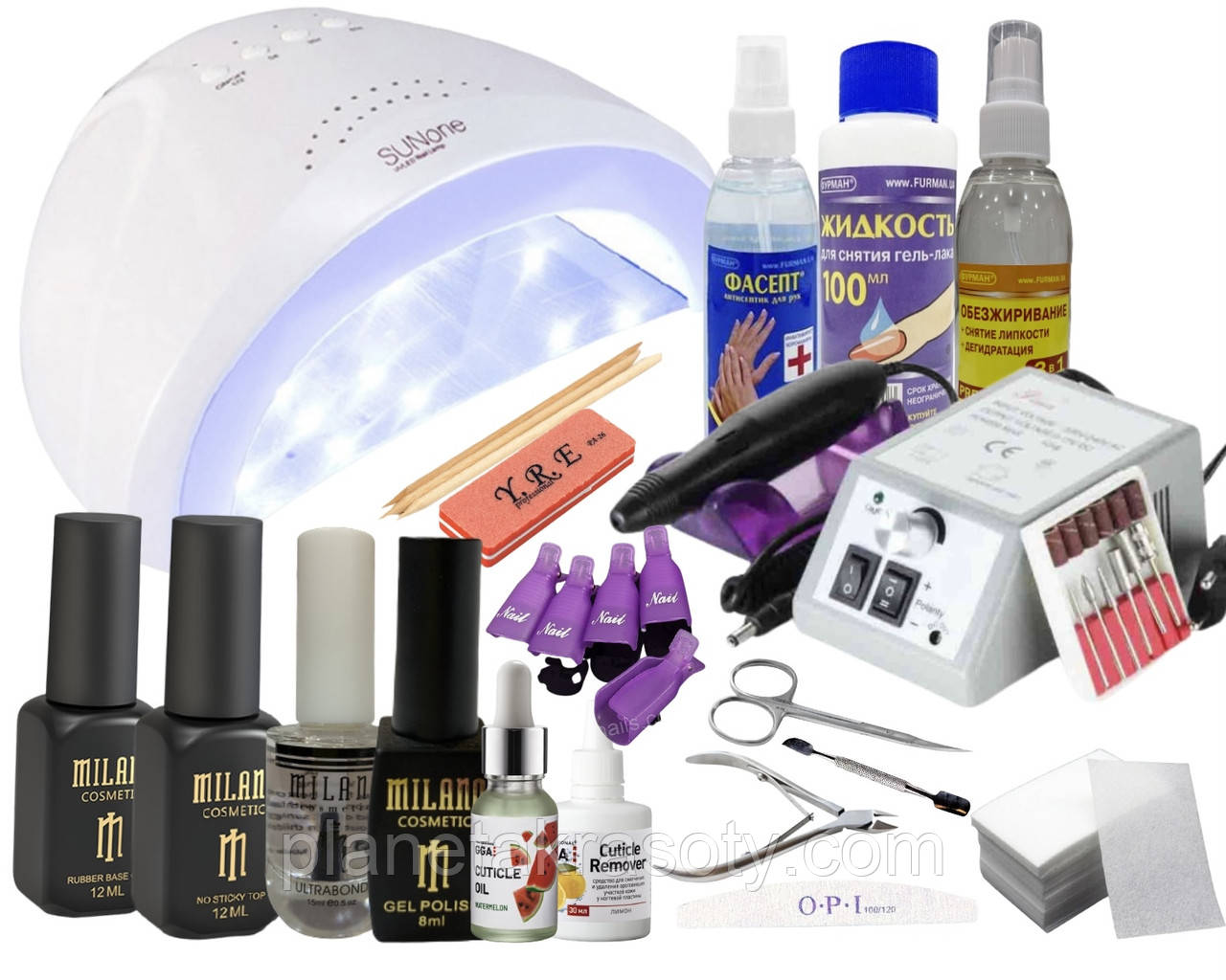 Стартовий набір для манікюру Milano з лампою Sun one 48 W і фрезерують, фото 1