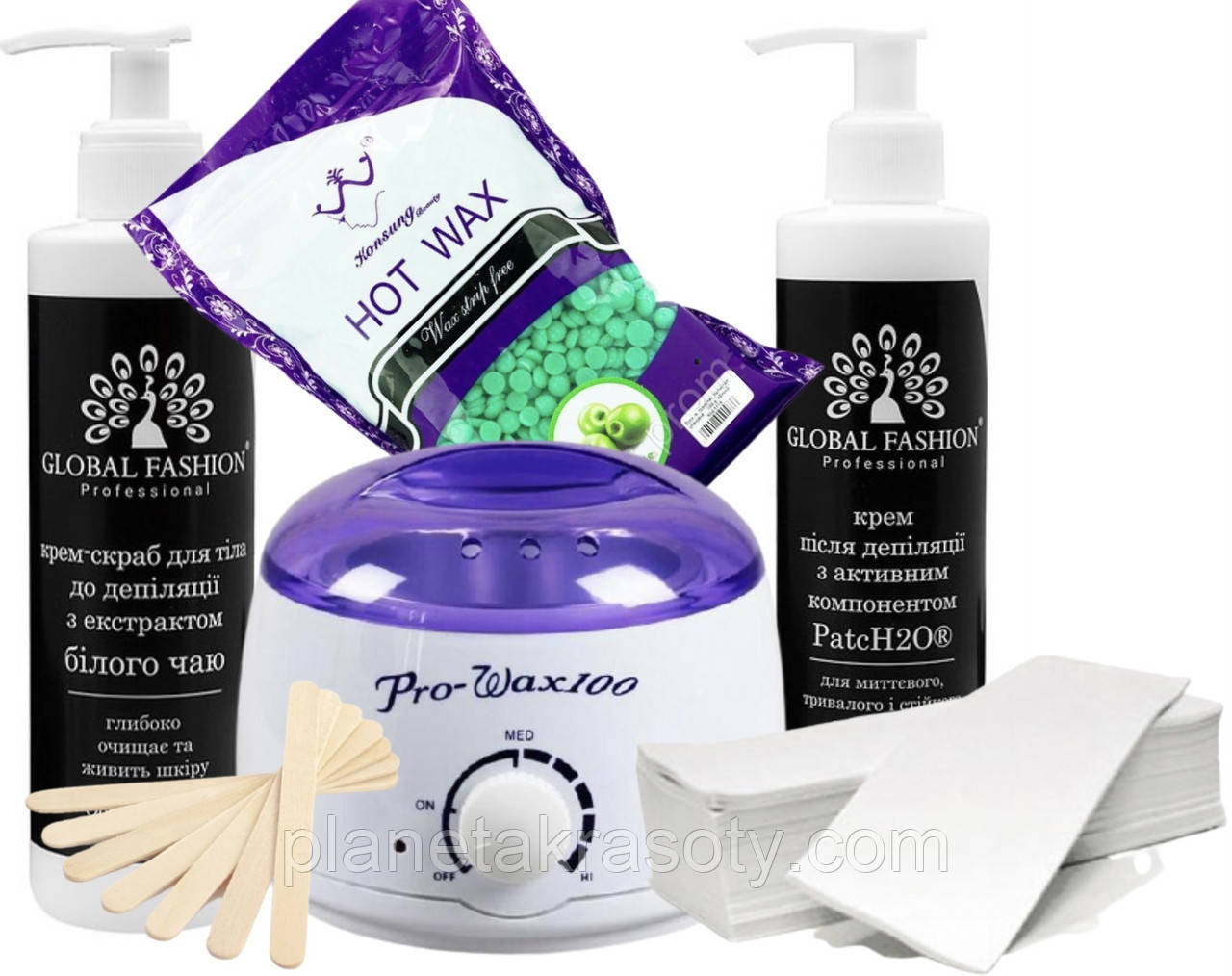 Стартовий набір для депіляції GlobalFashion з воском і баночним воскоплавом, фото 1