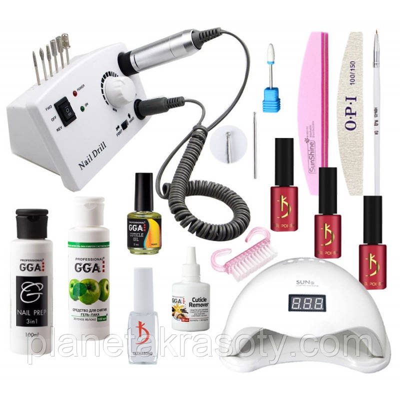 Набір для покриття нігтів гель лаком Kodi з LED лампою SaN 5 і фрезерують DM-211, фото 1