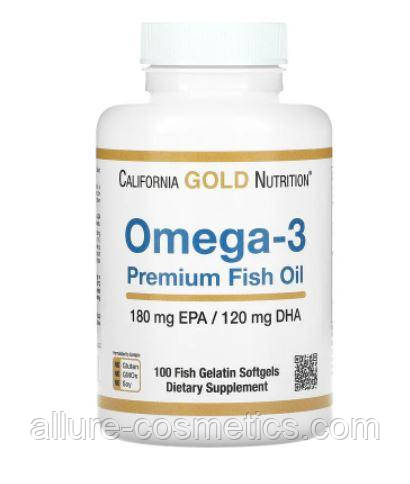 Риб'ячий жир омега-3 преміальної якості California Gold Nutrition Omega-3 Premium Fish oil 100 капсул