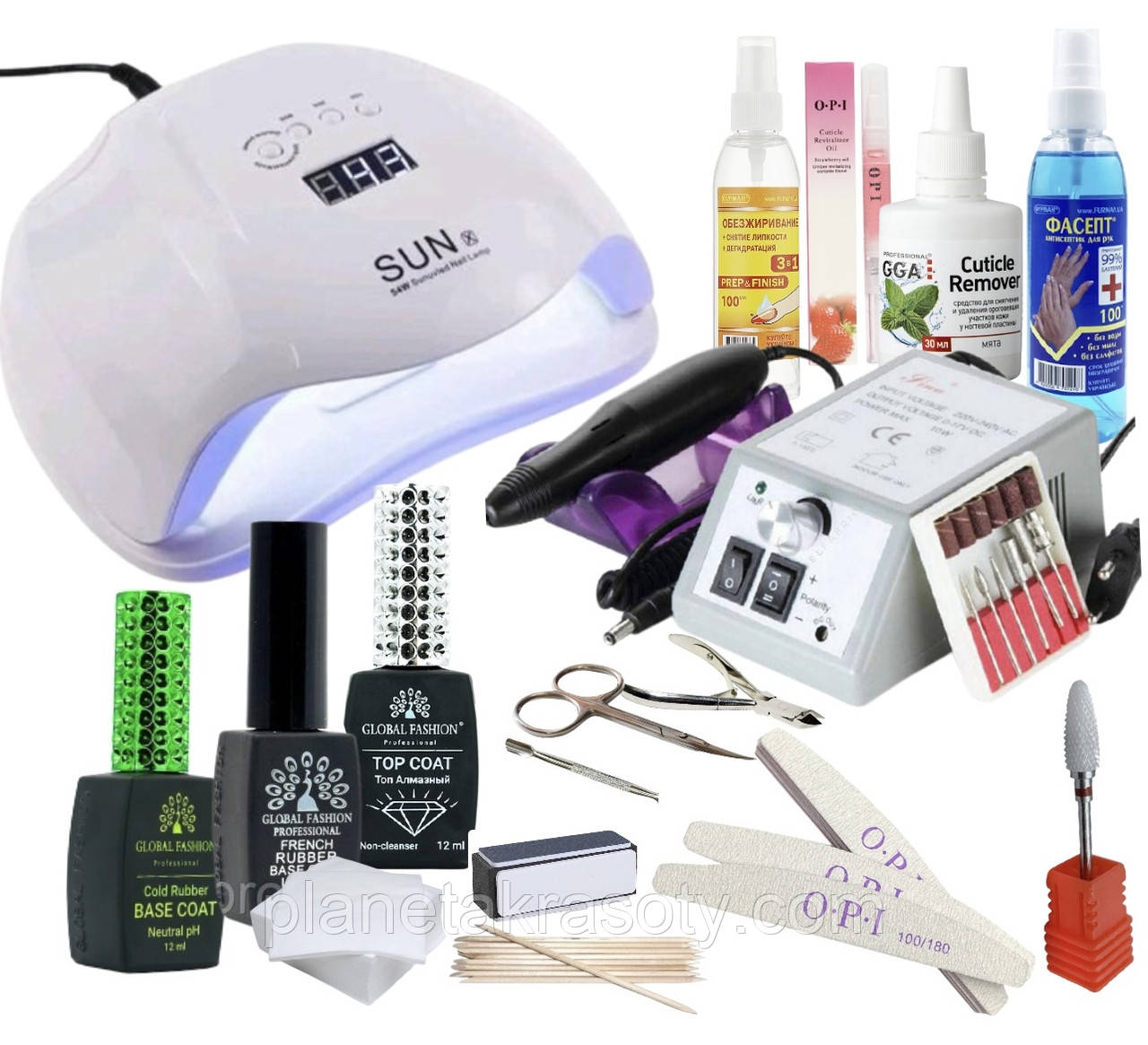 Стартовий набір для манікюру Sun Х-54 w і фрезерують Lina 2000 гель-лаками GlobalFashion, фото 1
