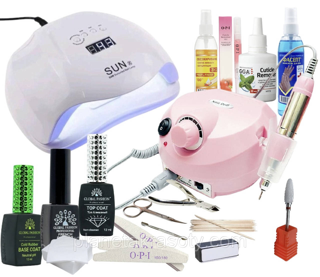 Стартовий набір для манікюру Sun Х-54 w і фрезерують Nail Drill ZS-601 з гель-лаками GlobalFashion, фото 1