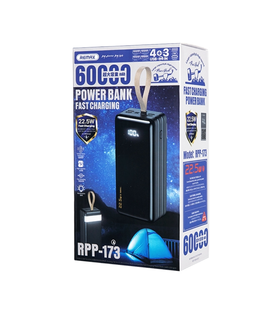 Power Bank Remax RPP-173 60000 mAh 22,5W Fast Charge з ліхтариком