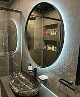 Кругле дзеркало в металевій рамі з фоновою лед підсвіткою