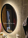 Кругле дзеркало в металевій рамі з фоновою лед підсвіткою, фото 3
