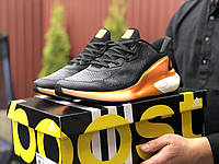 Мужские кроссовки Adidas Alphaboost Адидас Альфабуст Черные с оранжевым Сетка весна/лето летние кроссовки