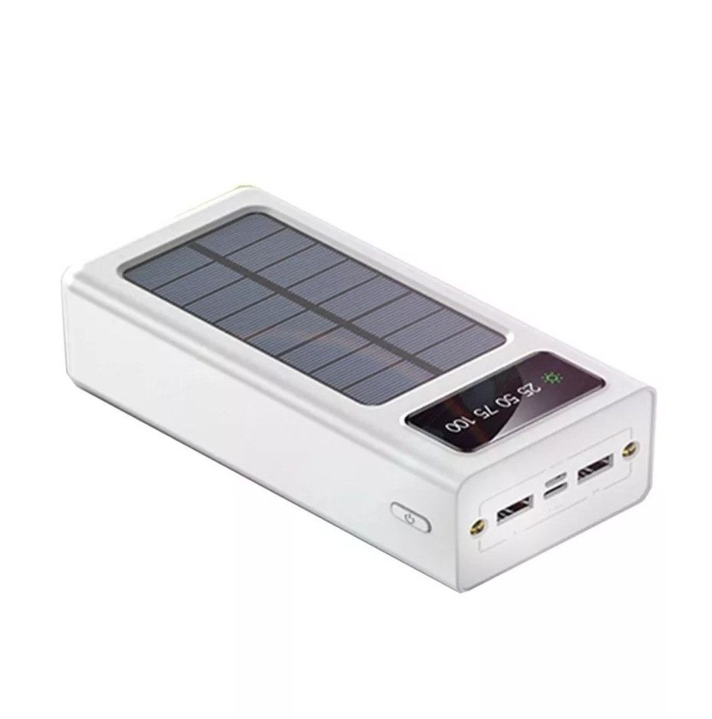 Power Bank 20000 mAh із сонячною батареєю 2 USB 2 Led Ліхтарика, Колір: Чорний, Білий.