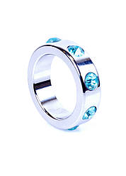 Ring-Metal Cock Ring with Light Blue Diamonds Medium
