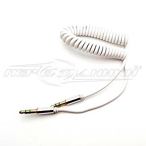 Аудіо кабель AUX 3.5 mm jack 1.2 м, спіральний білий, фото 4