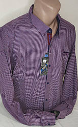 Сорочка чоловіча Mir Taron vd-0007 бордова батальна в клітку стрейч коттон Туреччина з довгим рукавом