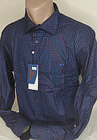Батальная рубашка мужская Gavi Galdo vd-0142 синяя в принт хлопок Турция с длинным рукавом, стильная 3XL