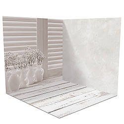 Вініловий фон 3D кутовий, світла інтерʼєрна стіна, біла дошка і світлий бетон підлога, 50×50 см, №58065