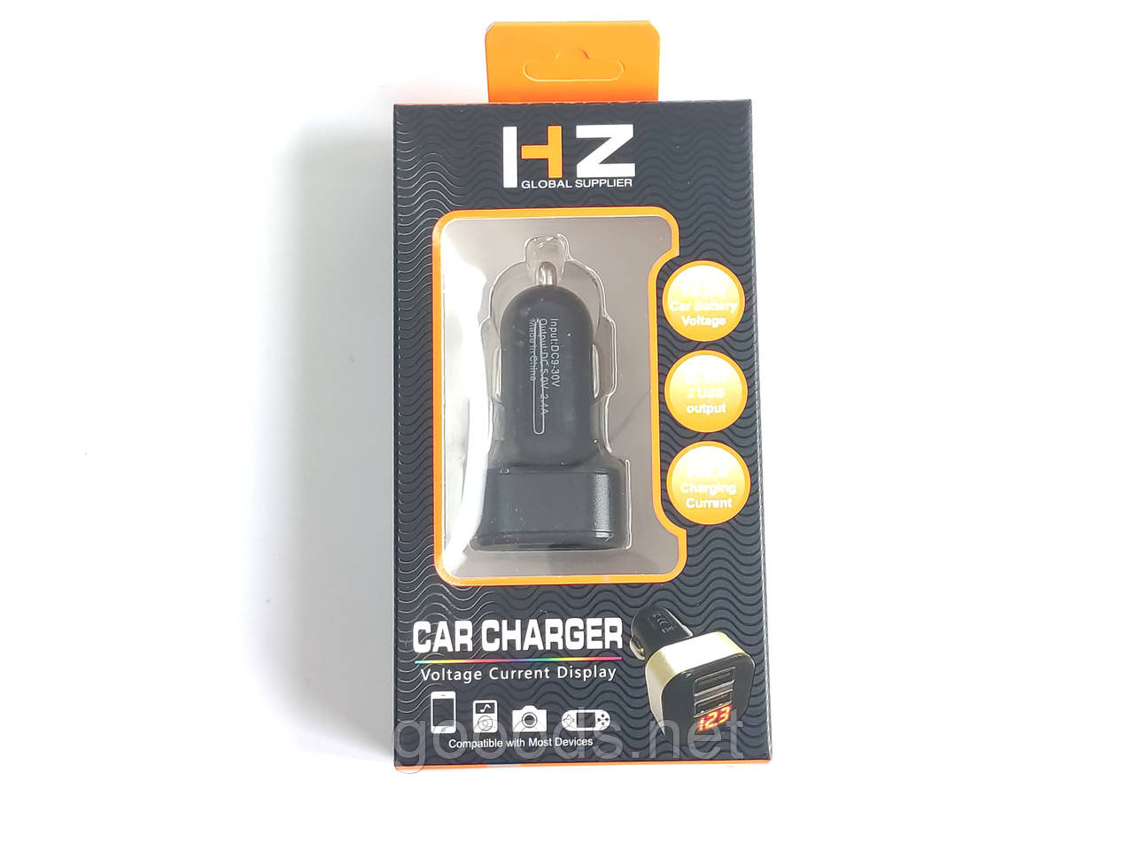 USB зарядка в прикуриватель с вольтметром HZ HC1/9001 CAR CHARGER 2.4A USBx2