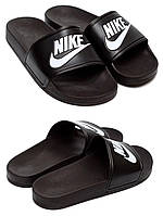 Мужские кожаные летние шлепанцы сланцы Nike (Найк) black, Летние мужские черные шлепки. Мужская обувь
