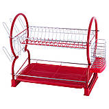 Сушарка для посуду двоярусна Kamille KM-0765A 55х24,5х37 см Червоний Настільна сушка для посуду, фото 8