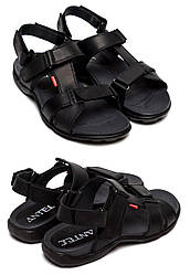 Чоловічі літні шкіряні босоніжки Antec Black. Чоловічі шкіряні схили, босоніжки чорні, чоловіче взуття