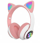 Бездротові Bluetooth-навушники Cat Hi-Fi STN-28 гарнітура з мікрофоном FM радіо Рожеві