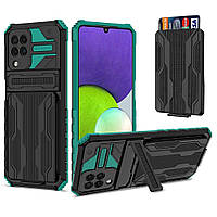 Протиударний чохол для Samsung Galaxy M22 чорно-зелений із підставкою та слотом для карток