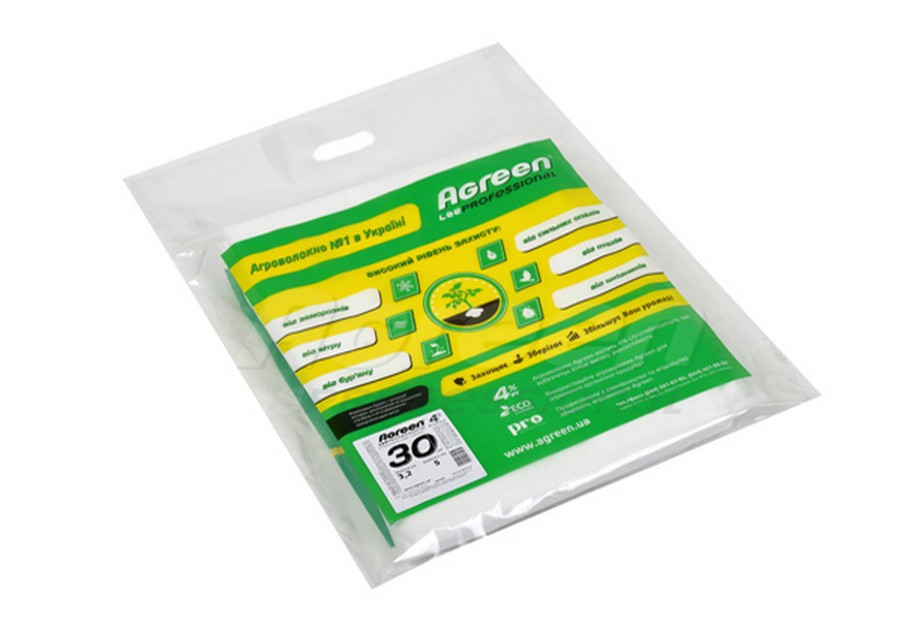Агроволокно біле, Agreen Пакет, щільність 30г/м.кв., ширина 1,6м, довжина 10м.