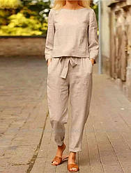 Жіночий брюковий костюм льон батал і норма Розмір: 42-44,46-48, 50-52,54-56