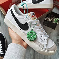 42-44 Nike Blazer Low мужские кроссовки кожаные белые с черным низкие Найк Блэйзер