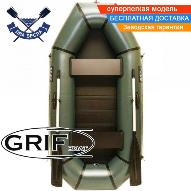 Надувний човен Grif GL-250LS ПВХ 650 полегшений двомісний гребний човен ПВХ Гріф поворотні кочети рейковий настил