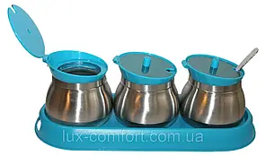Набір для спецій Frico FRU-127 blue 3 посудин з ложками - Lux-Comfort