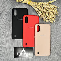 Чехол Silicone Case для Samsung A01 (А015) с микрофиброй противоударный силиконовый