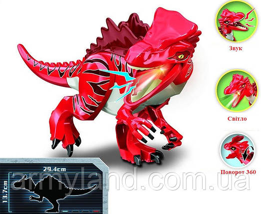 Конструктор Динозавр со звуком №1 красный 1шт. , аналог Лего, фото 2