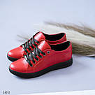 Червоні шкіряні жіночі кеди 36-41, фото 4