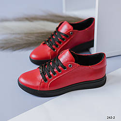 Червоні шкіряні жіночі кеди 36-41