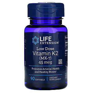 Витамин К2 (МК-7) 45 мкг, Low Dose Vitamin K2 (MK-7), Life Extension, 90 желатиновых капсул