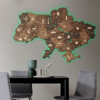 Деревянная карта Украины с подсветкой многослойная 3D Led - Кипарис