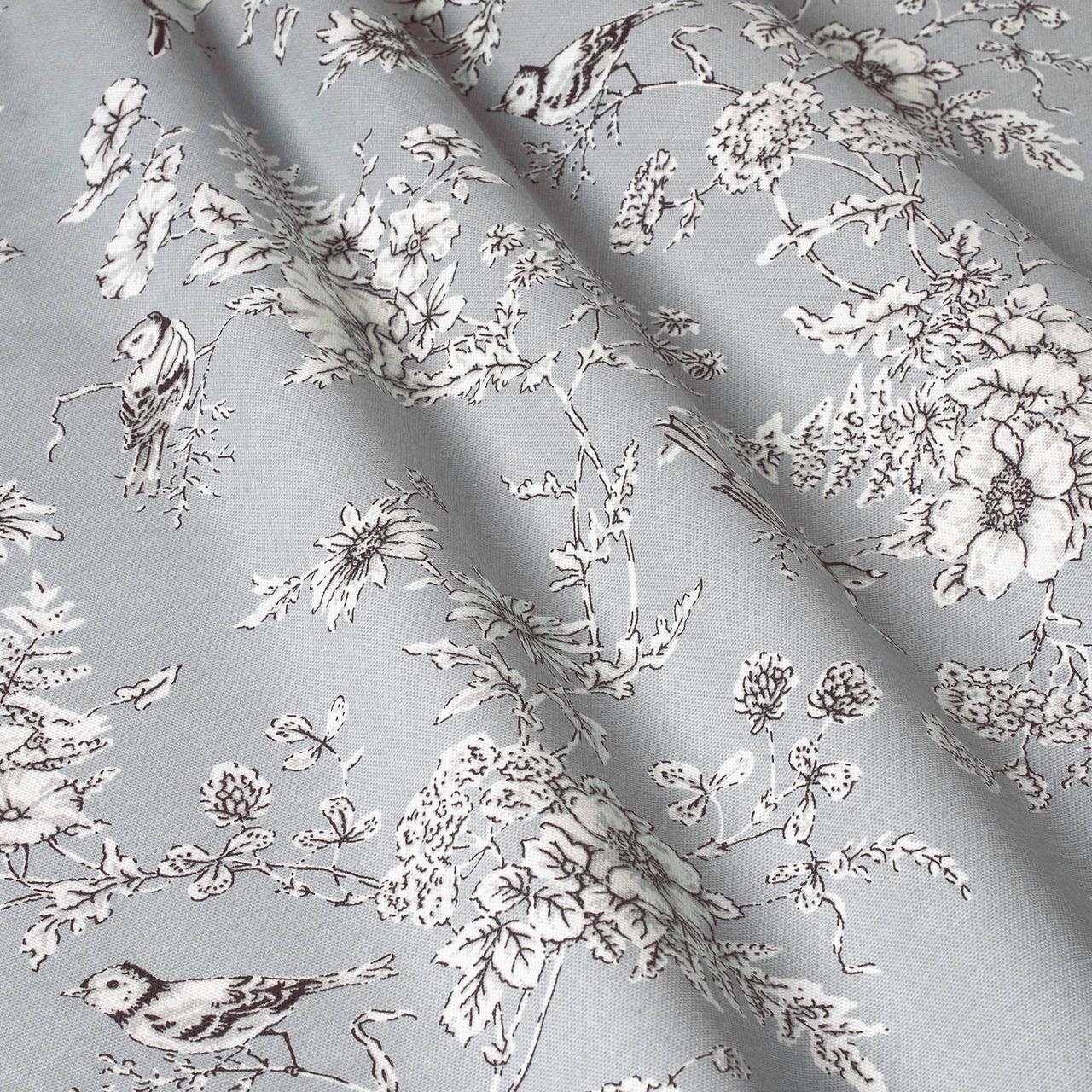 Декоративні тканини пташки графіки на сірий фон Туреччина 87991v2, фото 1