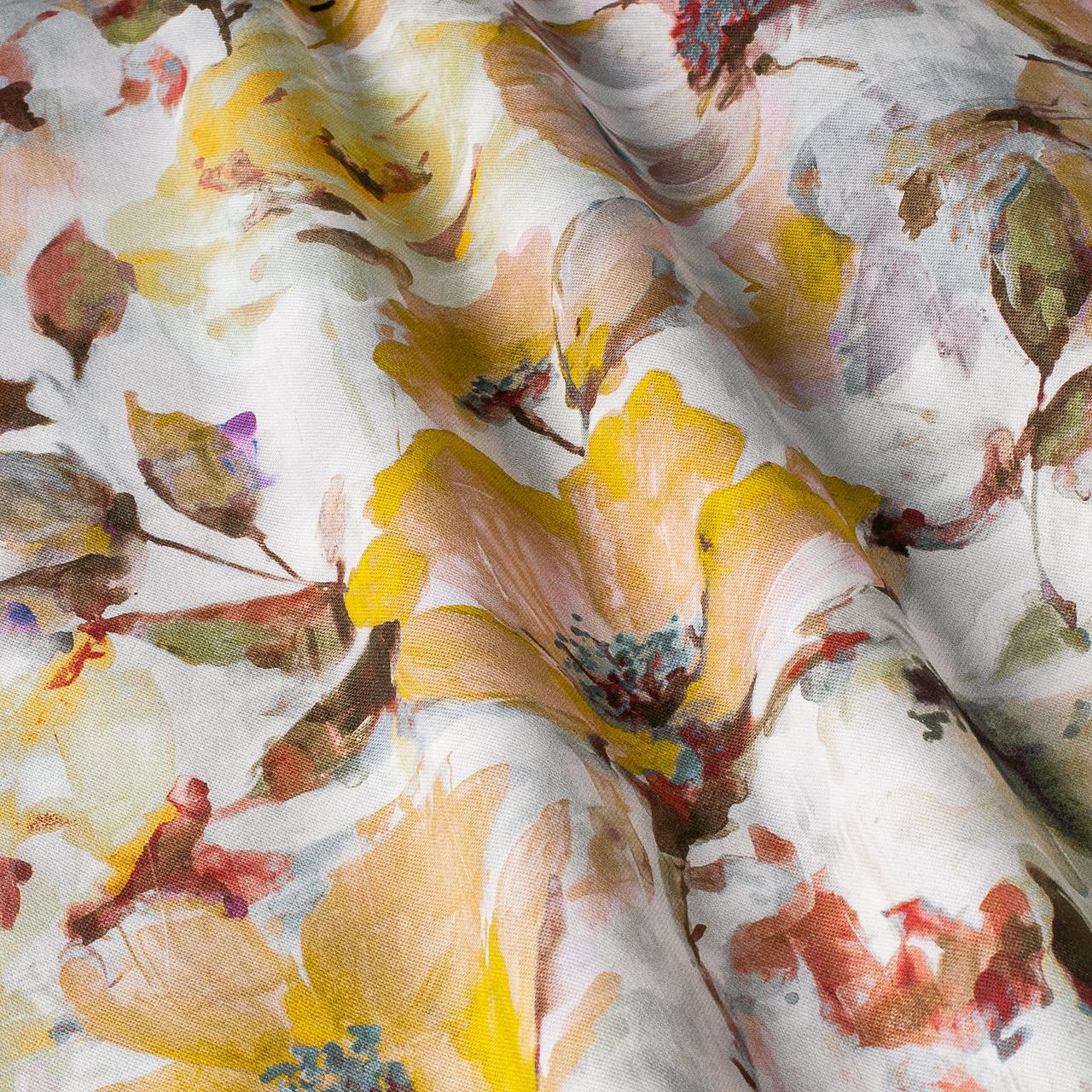 Декоративні тканини жовті квіти на білому тлі Іспанія 87876v5, фото 1